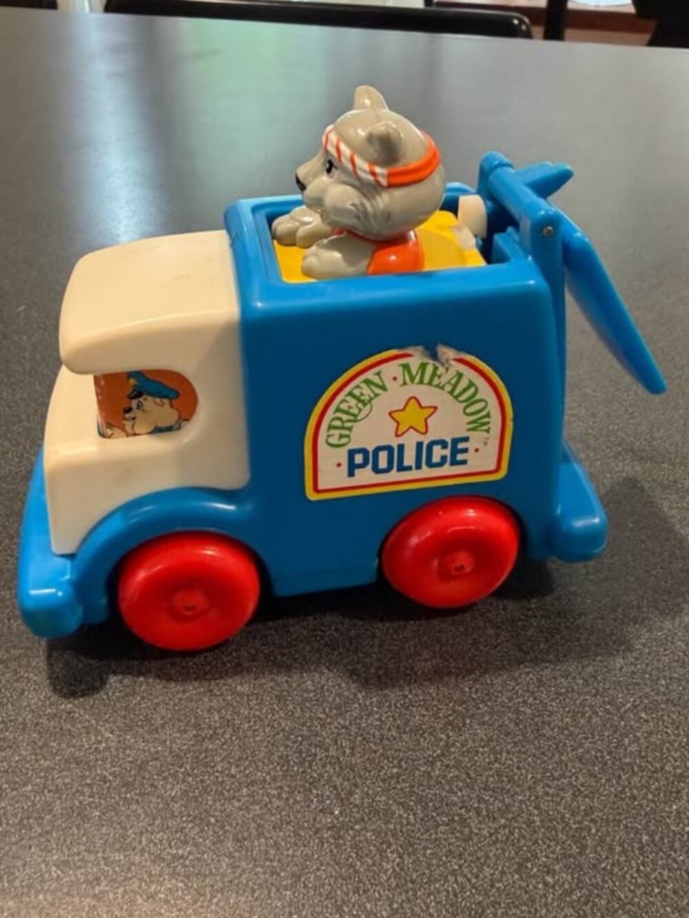 Vintage Tomy Green Meadow Police Truck Cat Officer Toy